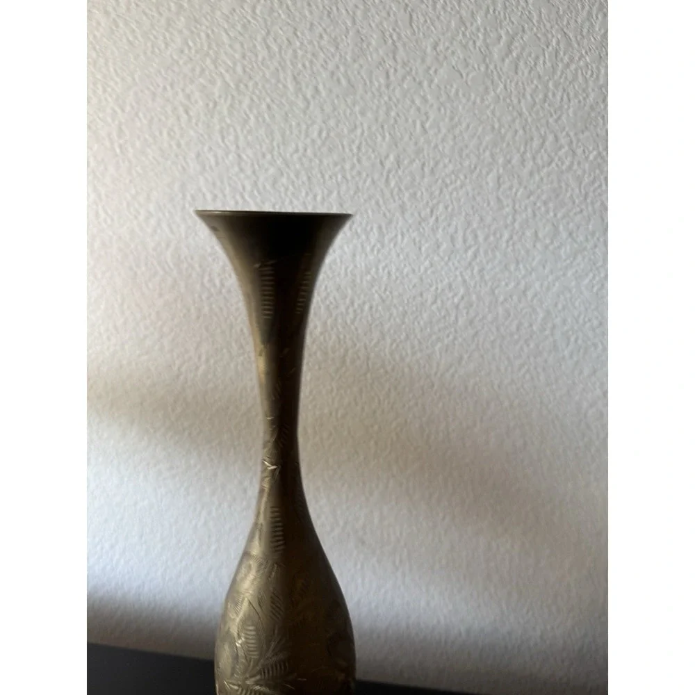 Vintage Inlaid Metal Table Flower Vase Home Decorative‎ Gold Color Copper India